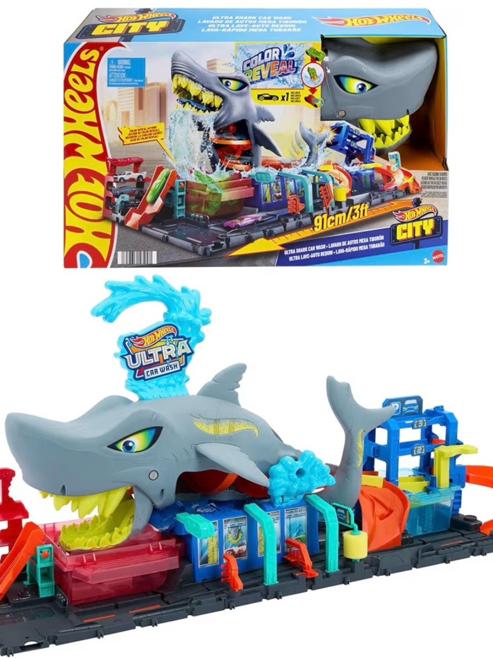 Hot Wheels City Ultra Shark Car Wash With Color Reveal Car Racing Toy *NEW*
